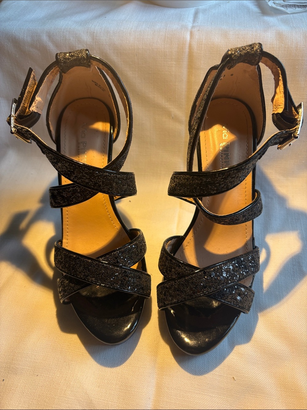 Via Pinky Collection Black Glitter Strappy Women's Sandals